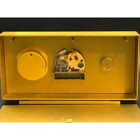 Vintage Swiss Gold Brass Neiman Marcus Mantel Clock - Berometer & Thermometer - Picture 6 of 9